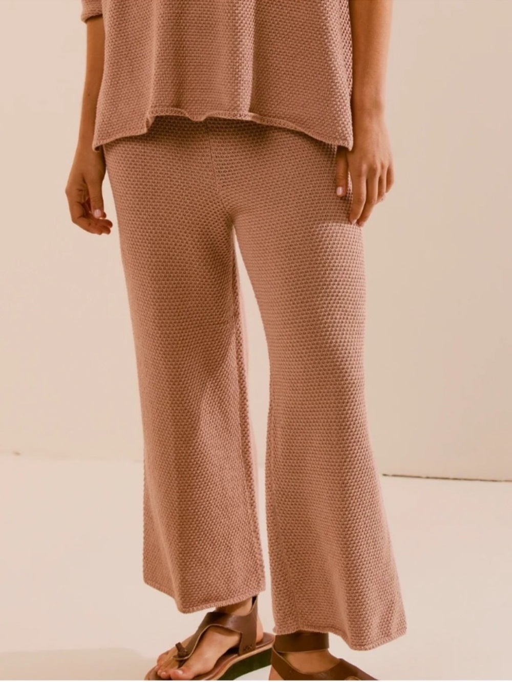 Free People Beach Hailee Waffle Knit Wide Leg Sweater Crop Pants